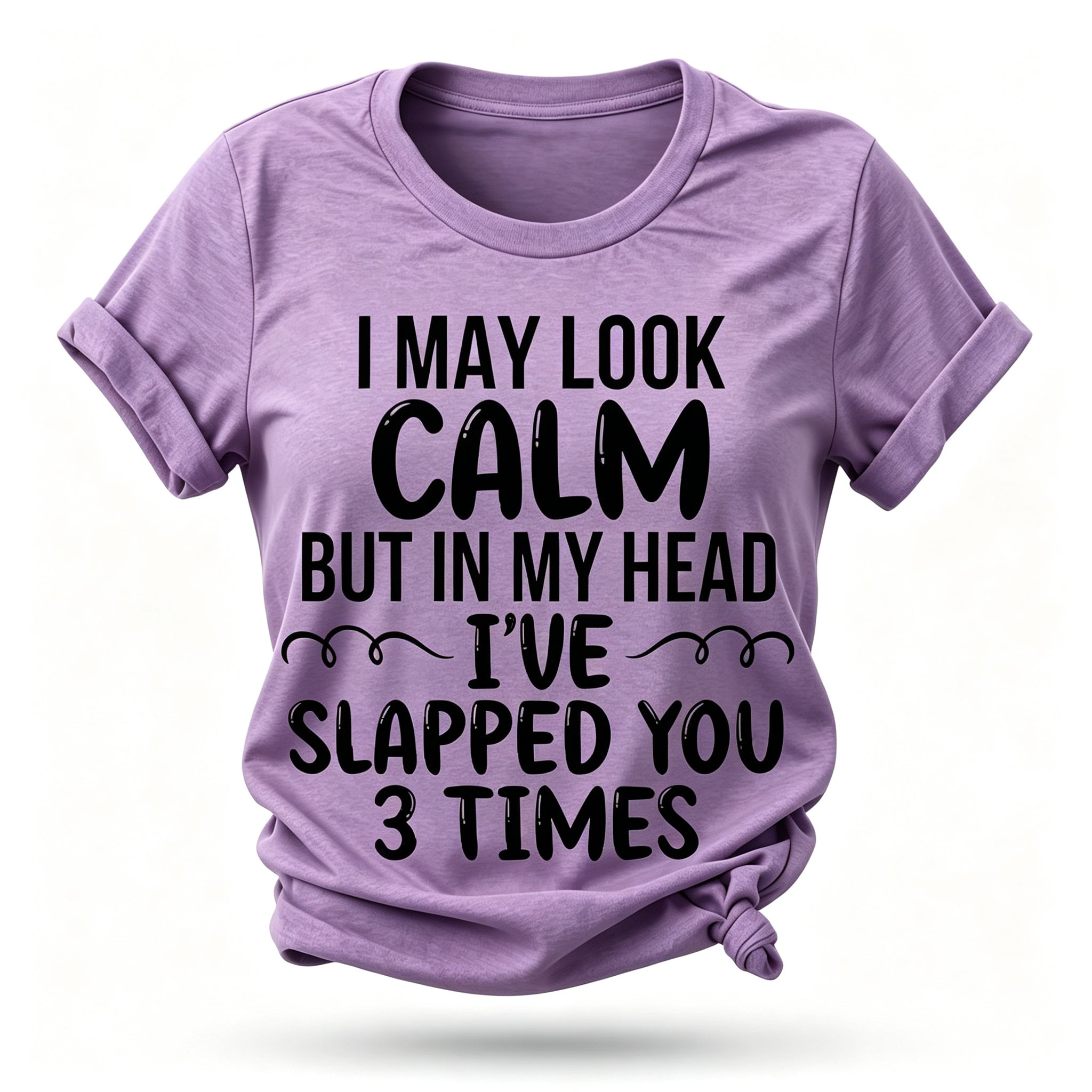 Camiseta com slogan feminino com estampa de I May Look Calm