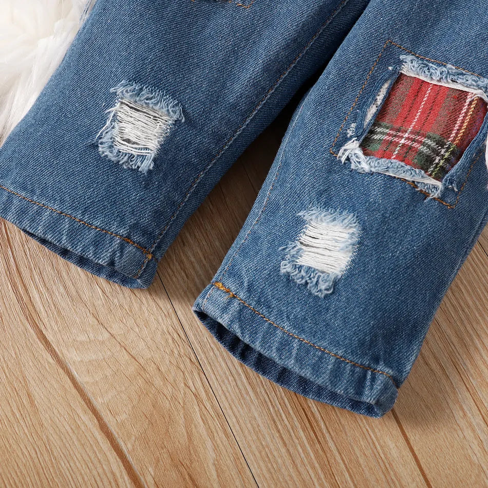 3PCS Christmas Plaid Printed Baby Set