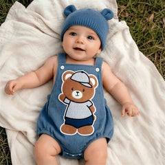2PCS Casual Bear Embroidery Sleeveless Baby Romper