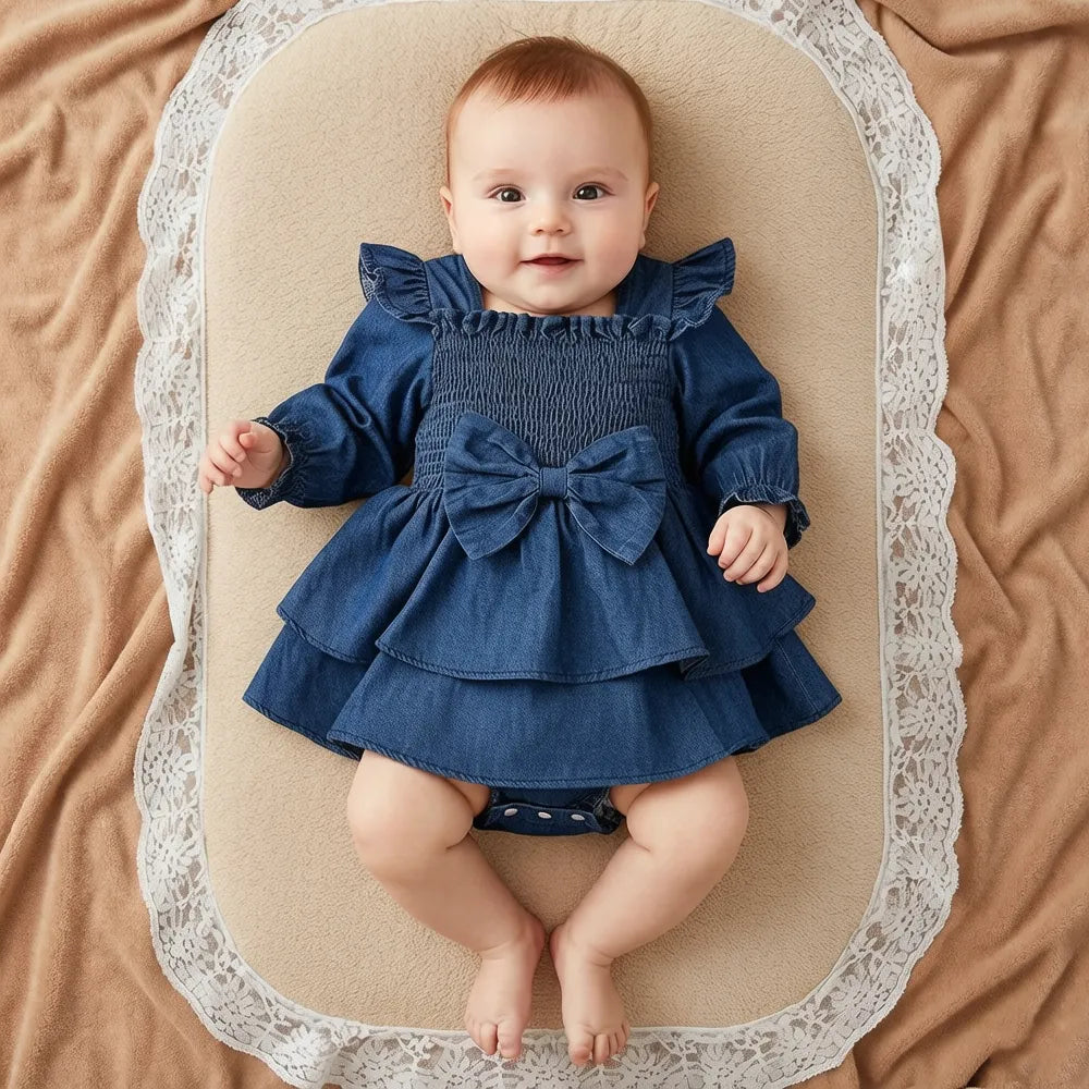 Grace Solid Color Long Sleeve Ruffle Baby Romper