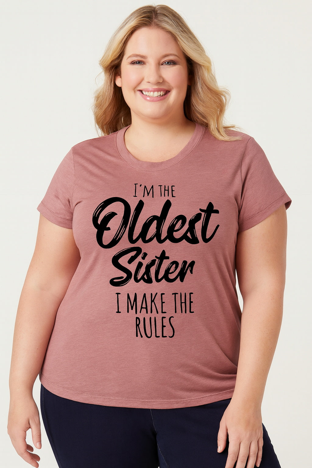 I Am The Oldest Sister Fashion Letter Print Women Slogan Plus Size T-Shirt