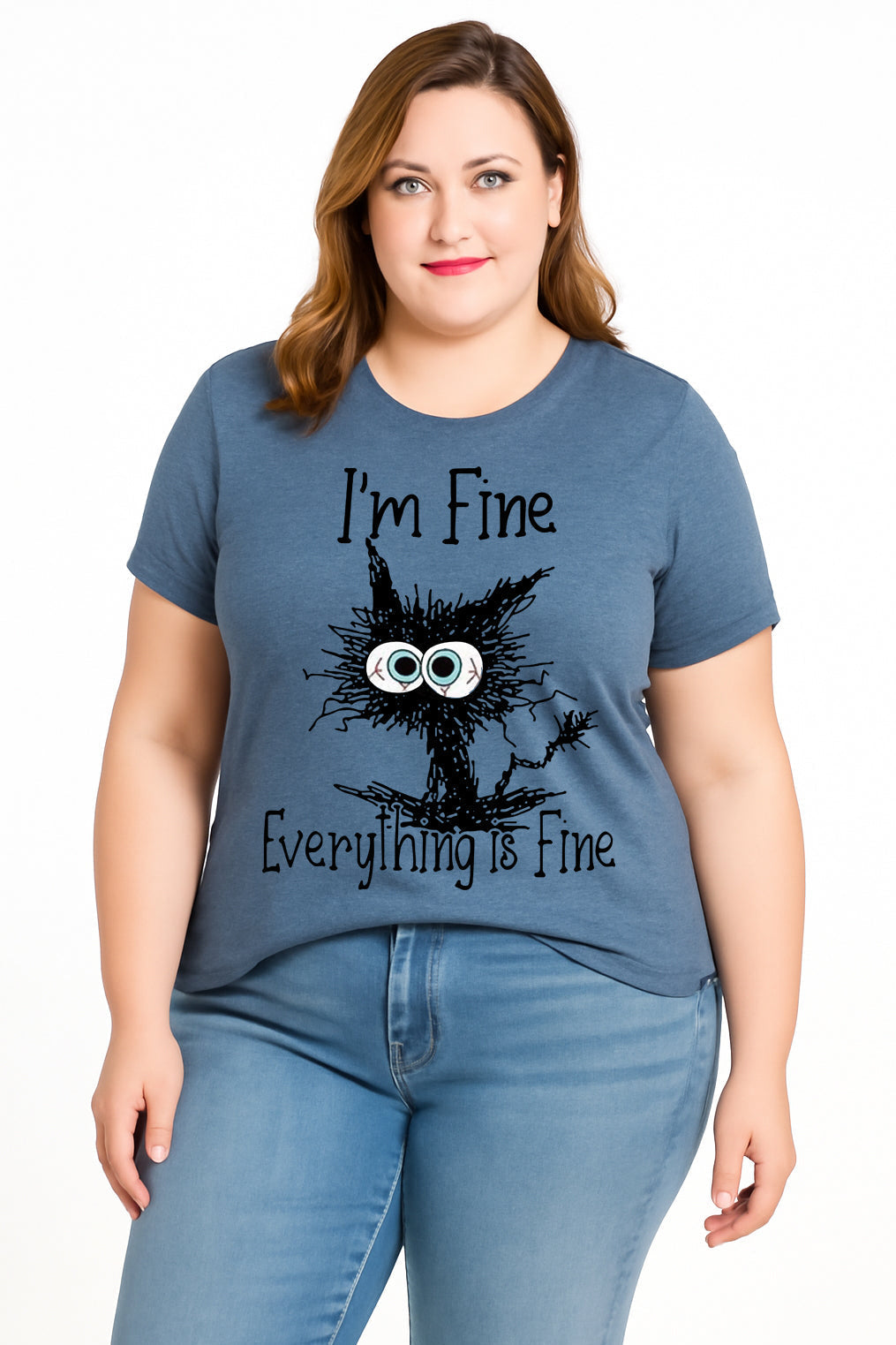 I'm Fine Everything Is Fine Cat Print Women Slogan Plus Size T-shirt