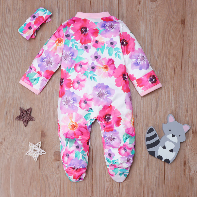 Lovely Full Floral Printed Pajamas With Headband