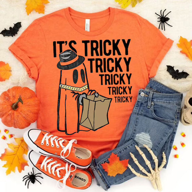 Halloween It's Tricky Tricky Tricky Letter Print Women Cotton T Shirt
