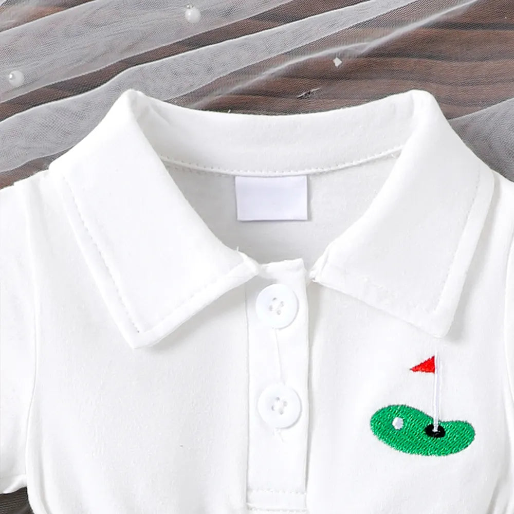 Adorable Golf Embroidery Short Sleeve Baby Romper