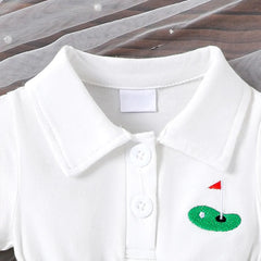 Adorable Golf Embroidery Short Sleeve Baby Romper