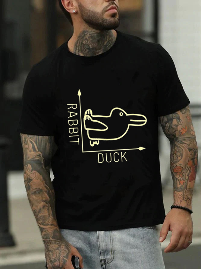 Camiseta com slogan masculino com estampa de pato coelho 