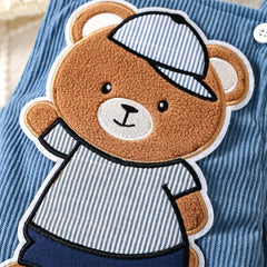 2PCS Casual Bear Embroidery Sleeveless Baby Romper