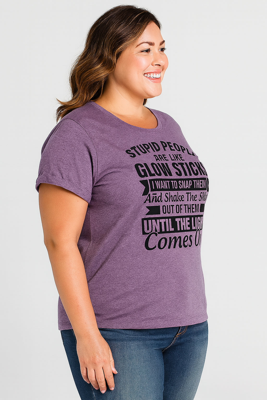 Stupid People Are Like Glow Sticks Fashion Letter Print Women Slogan Plus Size T-Shirt
