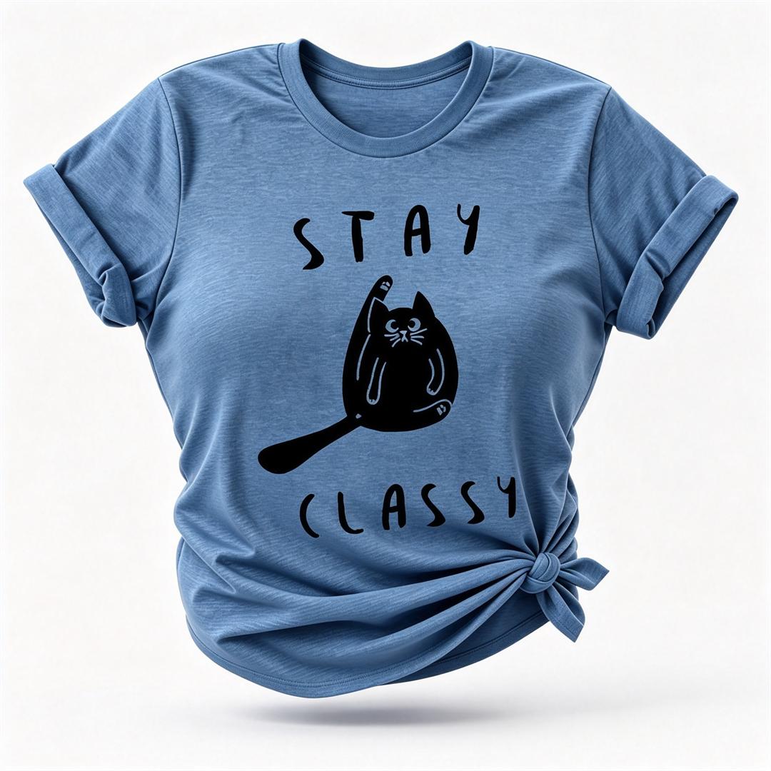 Camiseta feminina com slogan e estampa de gato elegante