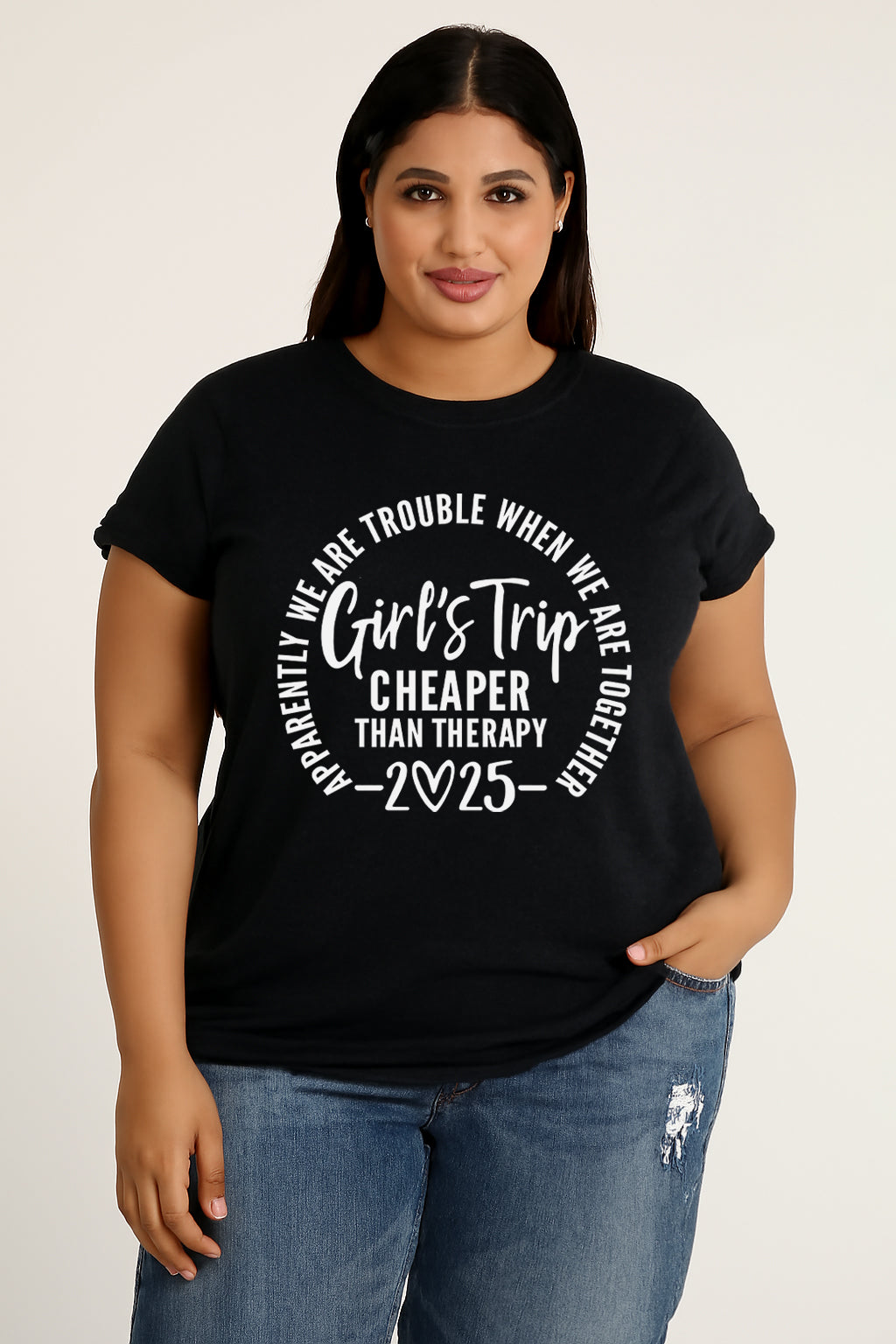 Girl's Trip 2025 Cheaper Letter Print Women Slogan Plus Size T-Shirt