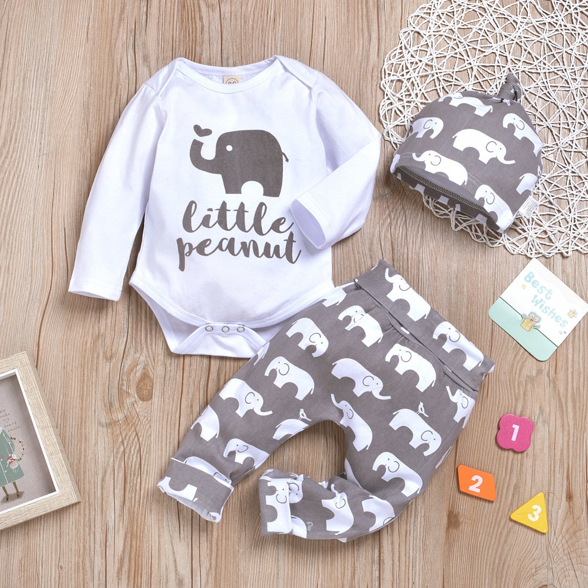 3PCS Elephant Printed Baby Set