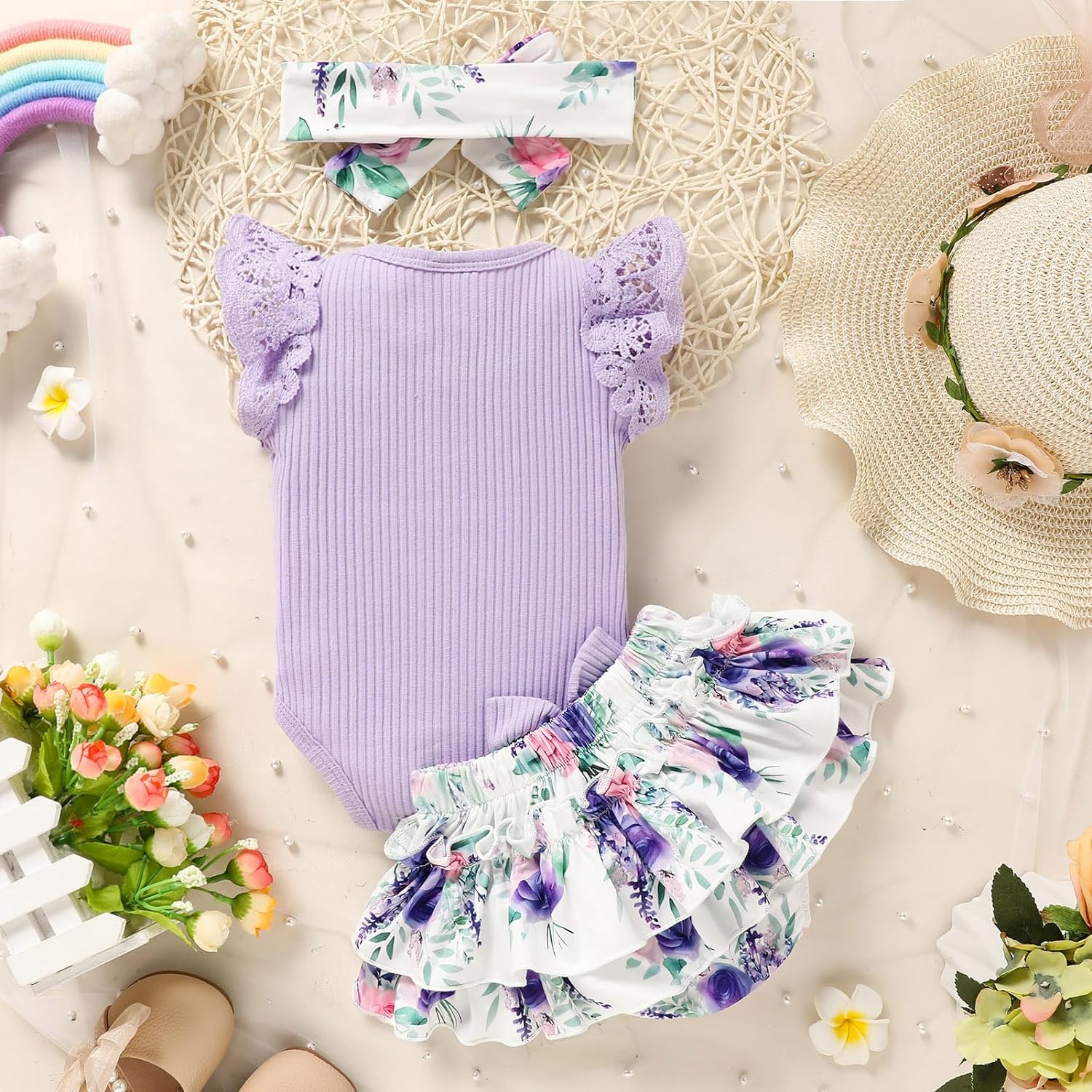 3PCS Mama's Mini Letter Printed Floral Baby Set