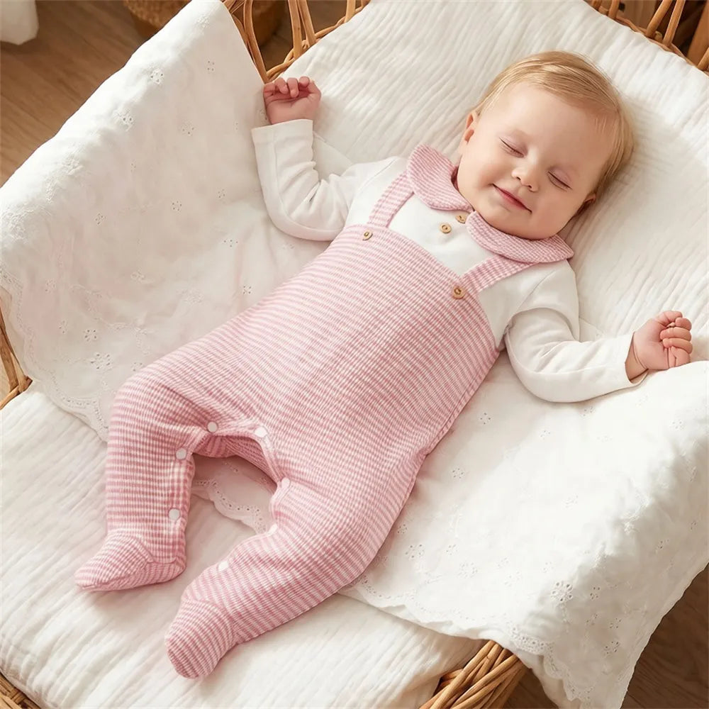 Graceful Stripe Print Long Sleeve Baby Girl Jumpsuit