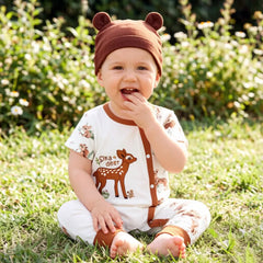 2PCS Cute Sika Deer Printed Short Sleeve Baby Jumpsuit