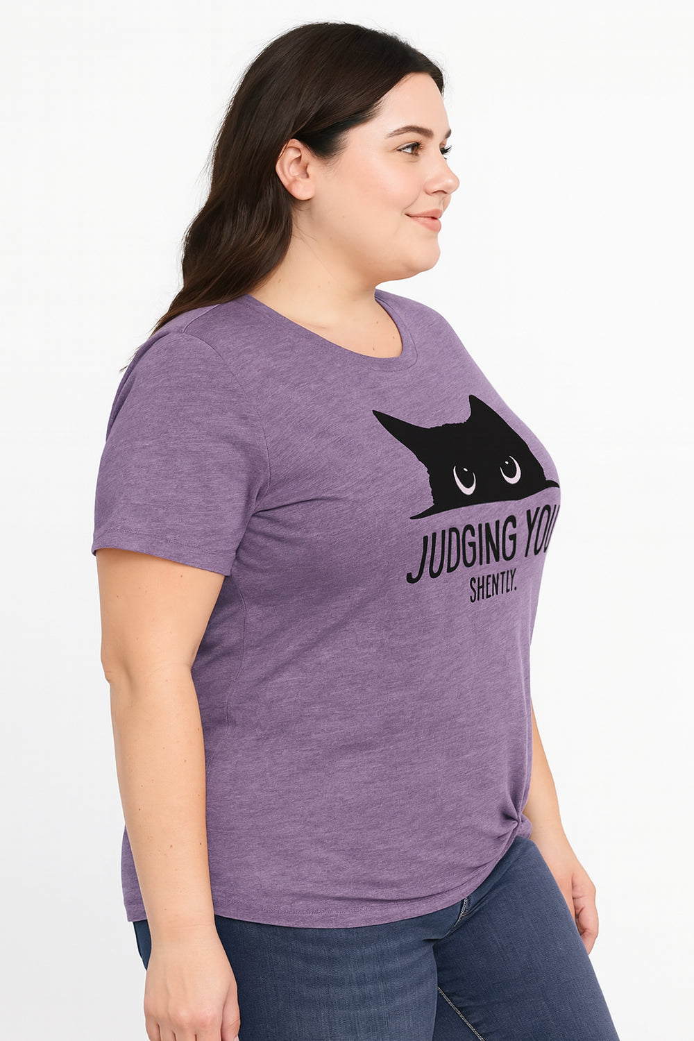 Judging You Slilently Cat Print Women Slogan Plus Size T-shirt