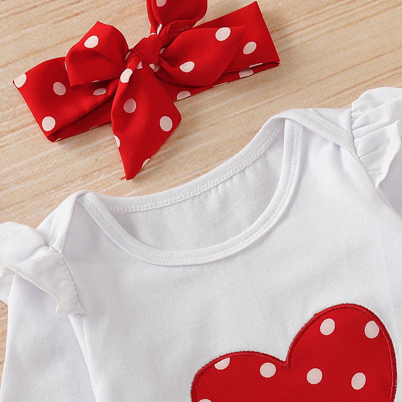 3PCS Heart Shaped Printed Polka Dot Long Sleeve Baby Girl Set
