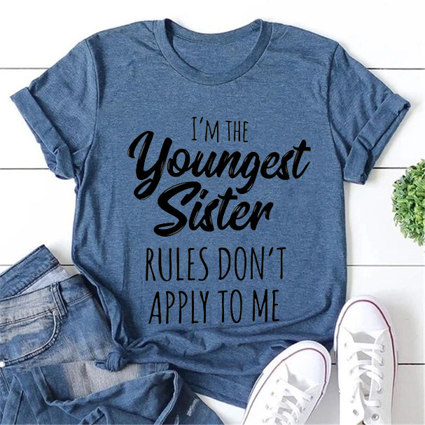 I Am The Youngest Sister Fashion Letter Print Women Slogan Plus Size T-Shirt