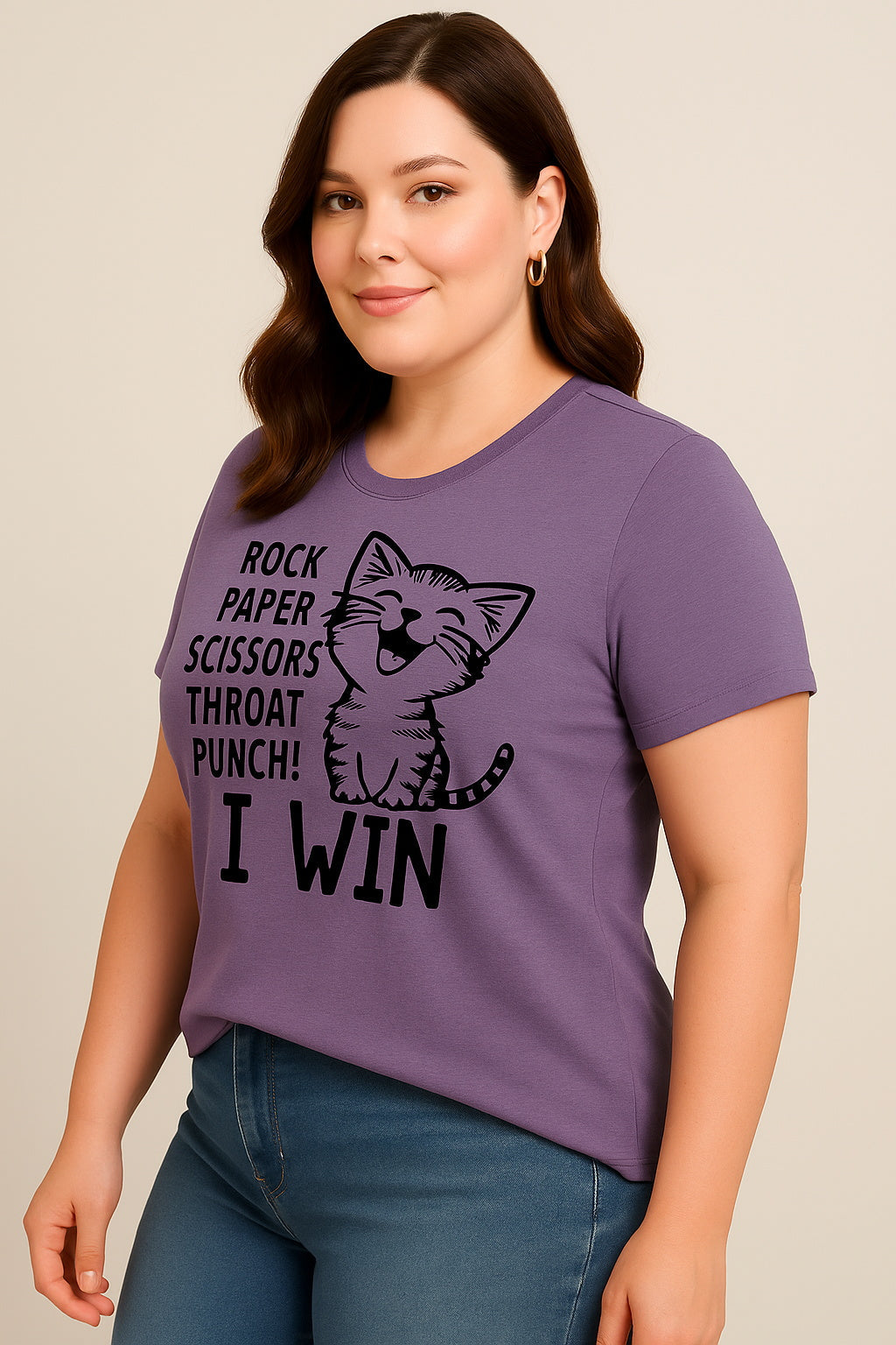 Rock Paper Scissors Print Women Slogan Plus Size T-Shirt