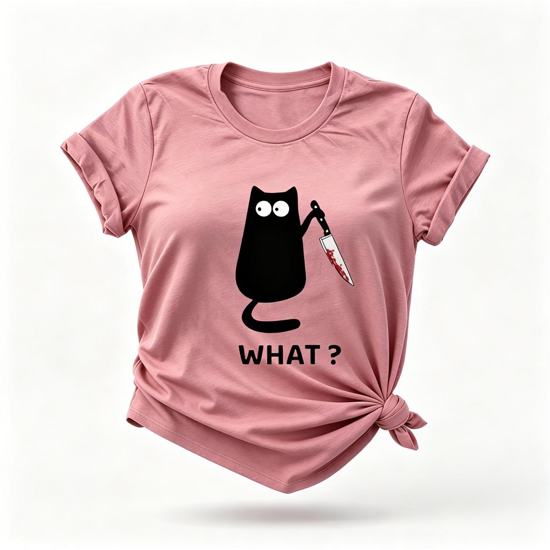 What? Hot Sale Funny Cat Printed Fashion T-Shirt
