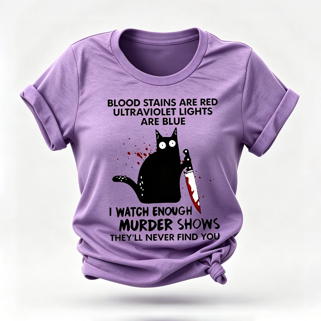 Camiseta com slogan feminino com estampa vermelha e manchas de sangue 