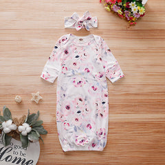 2PCS Baby NewBorn Lovely Floral Print Pajamas and Headband