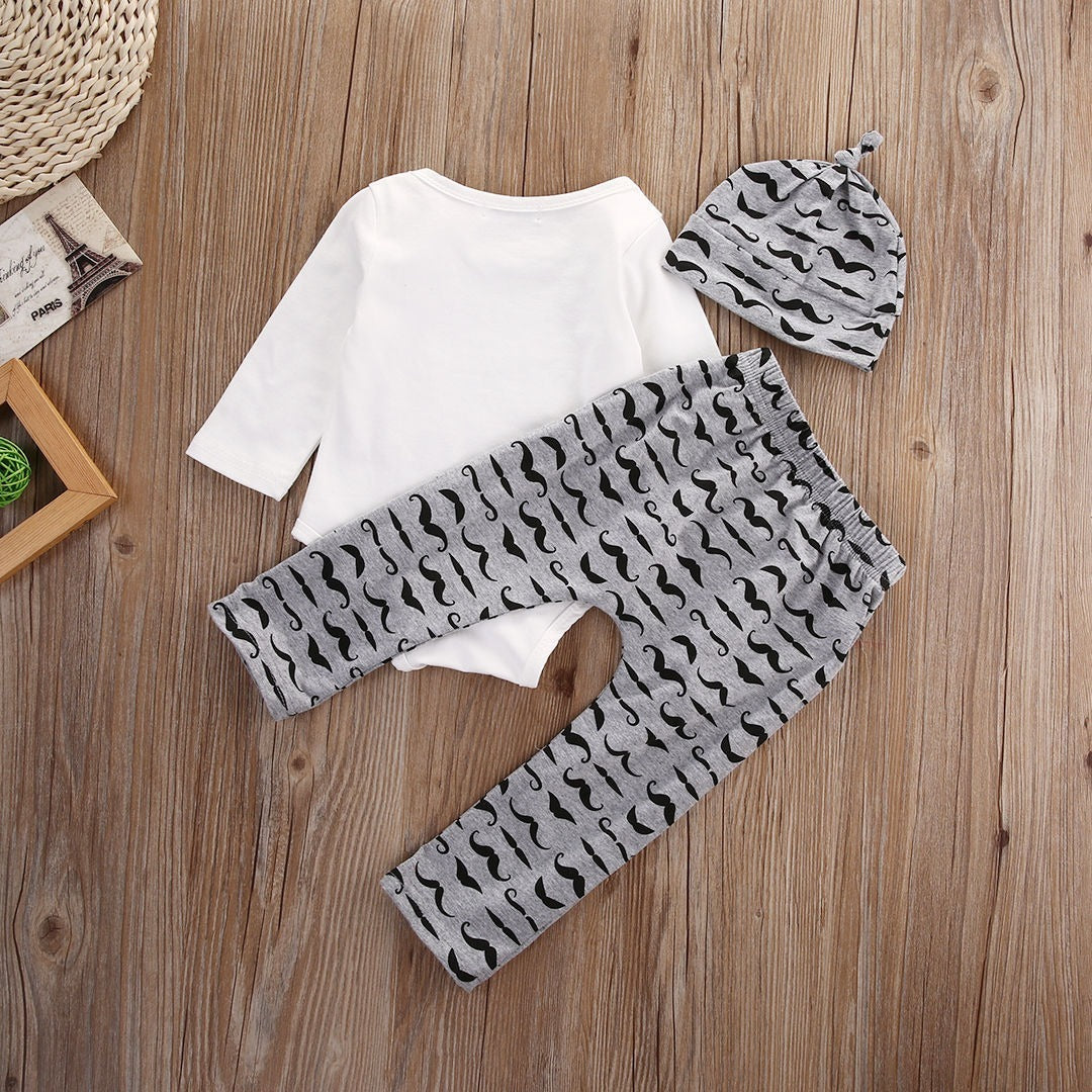3PCS Baby Boy Mommy's New Man Printed Baby Set
