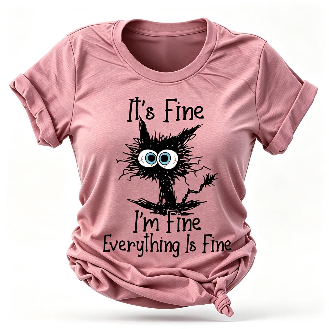 C'est bien, je vais bien, t-shirt avec slogan imprimé chat pour femmes 