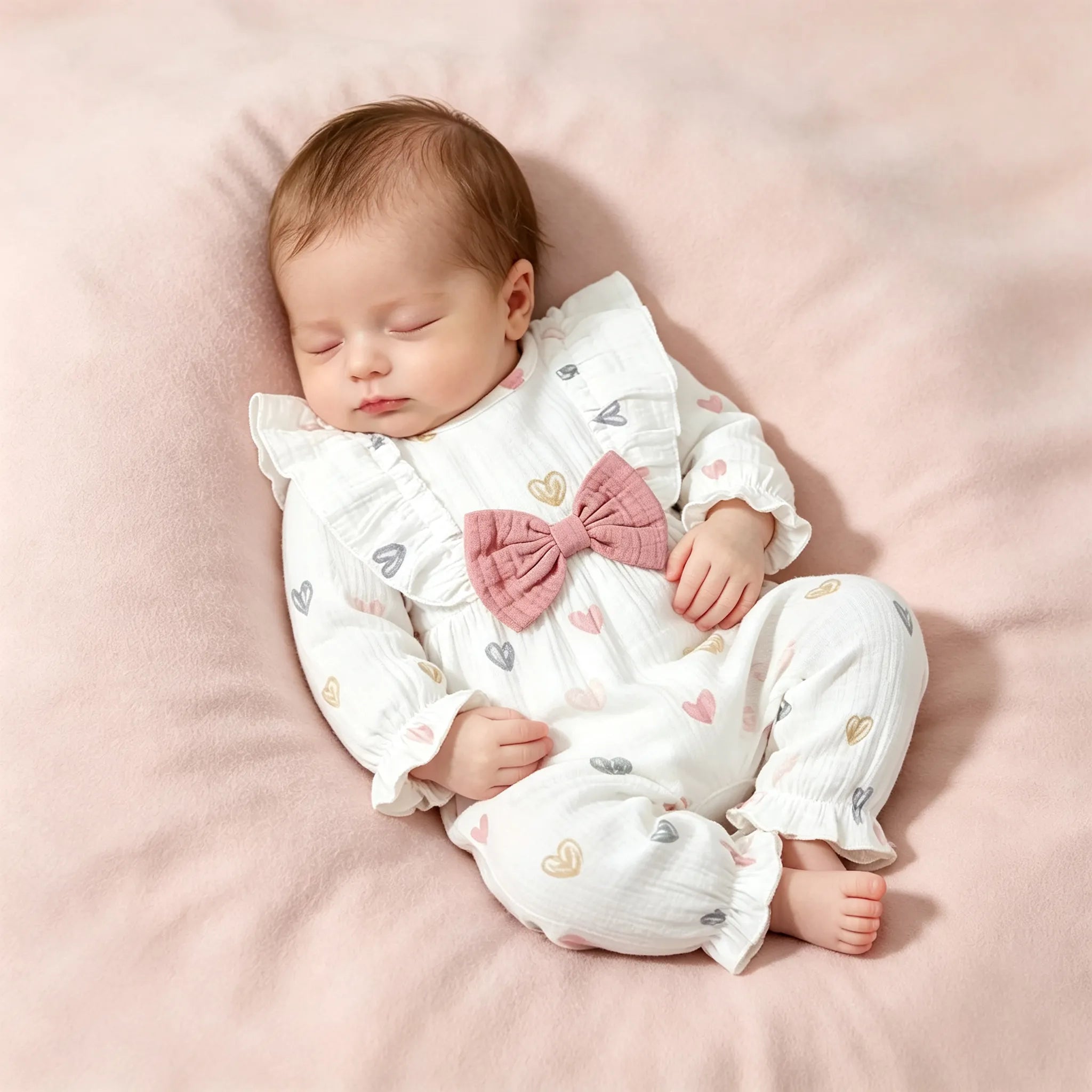 Lovely Heart Printed Long Sleeve Jumpsuit