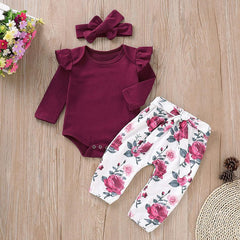 3PCS Pretty Floral Printed Baby Girl Set