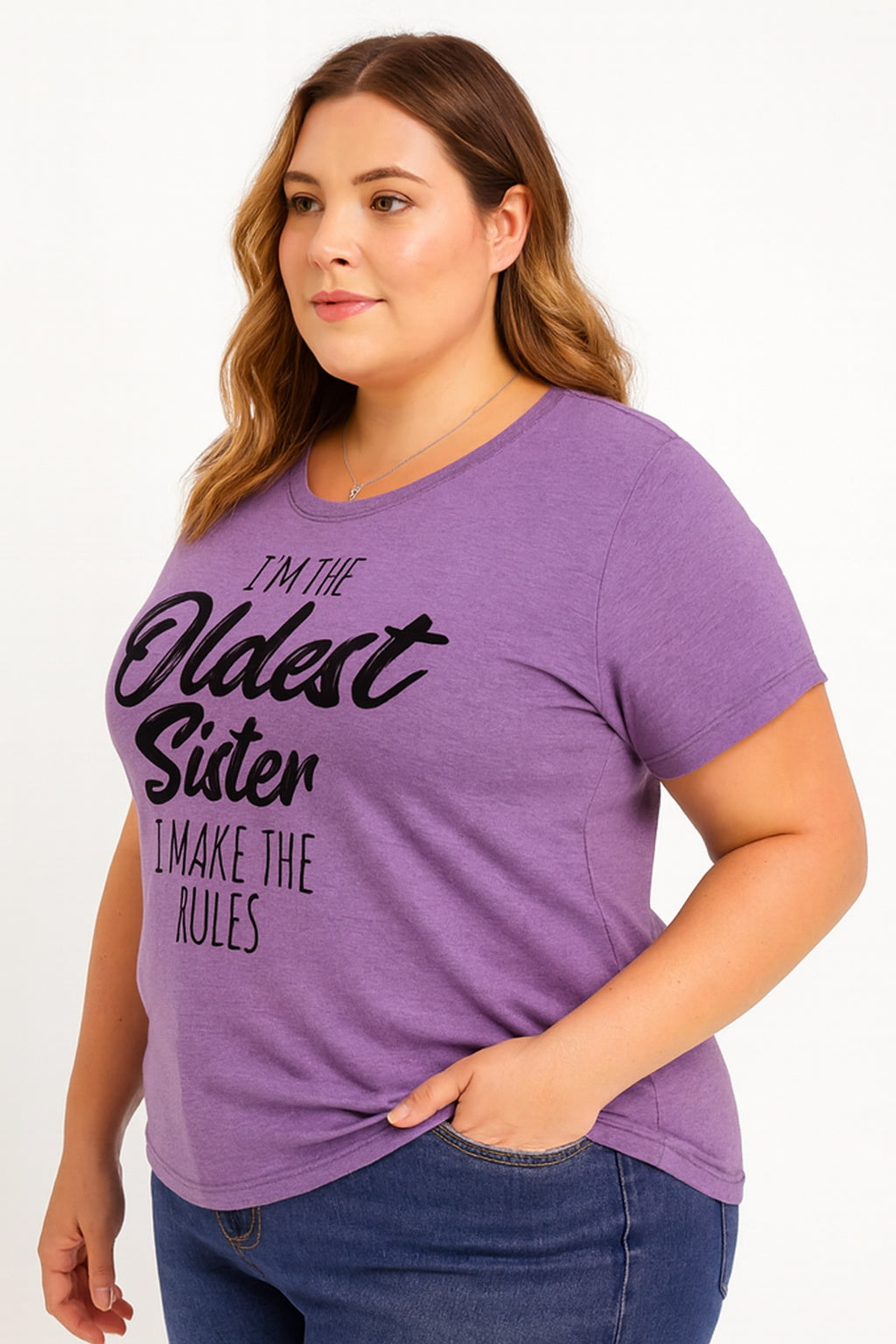 I Am The Oldest Sister Fashion Letter Print Women Slogan Plus Size T-Shirt