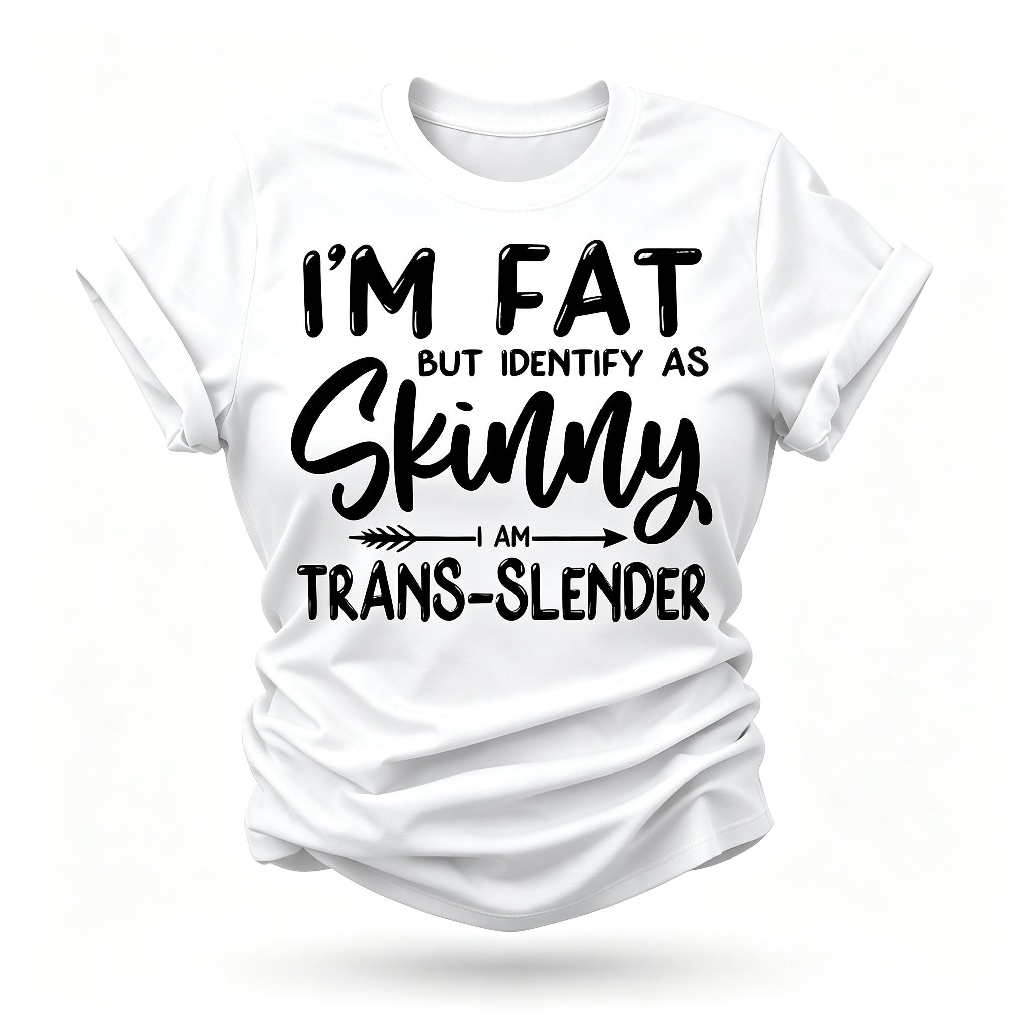 Camiseta feminina com slogan magro, mas me identifico como magra 