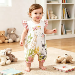 Cartoon Giraffe With Zebra Printed Baby Romper