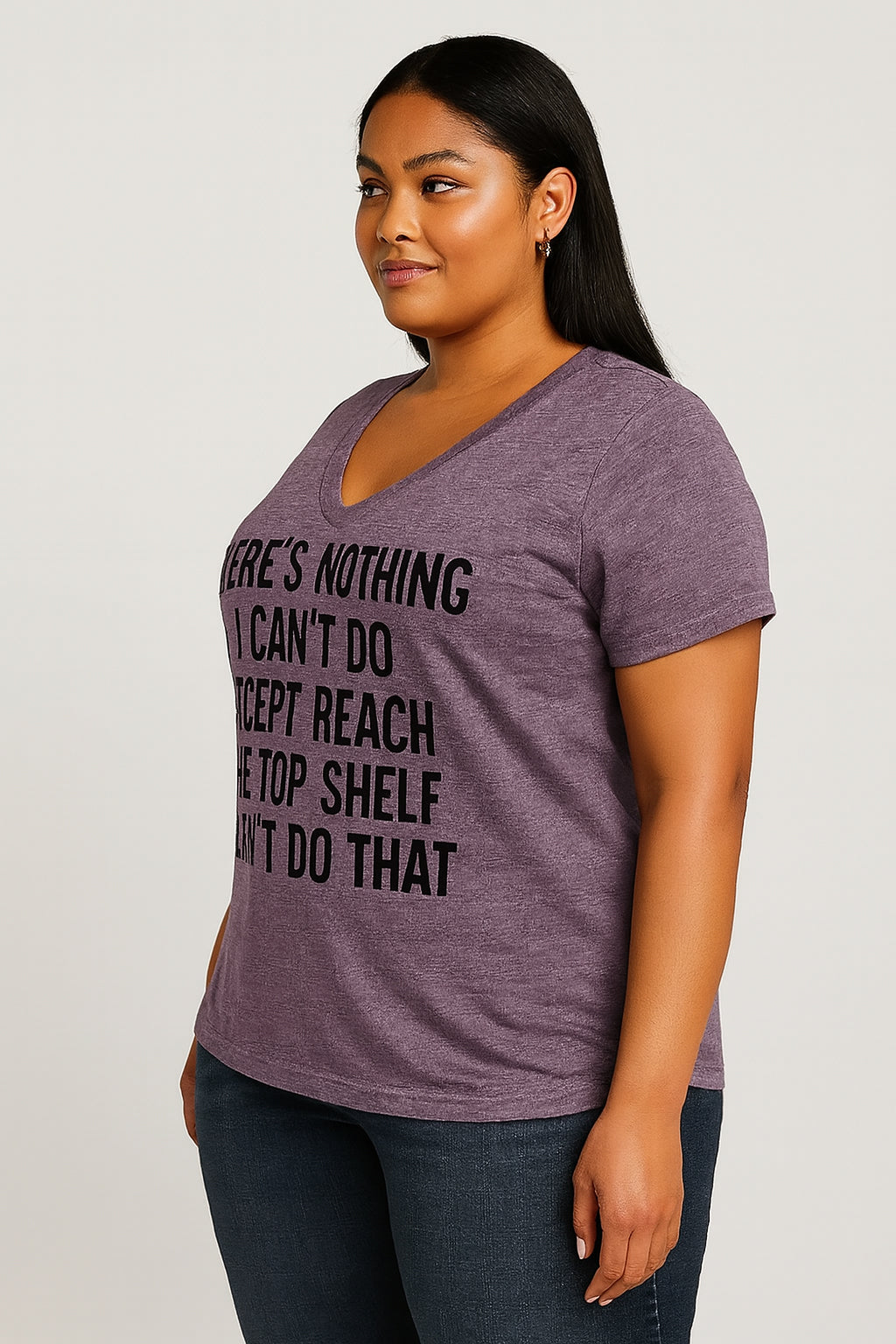 There's Nothing I Can’t Do Print Women Slogan V neck Plus Size T-shirt