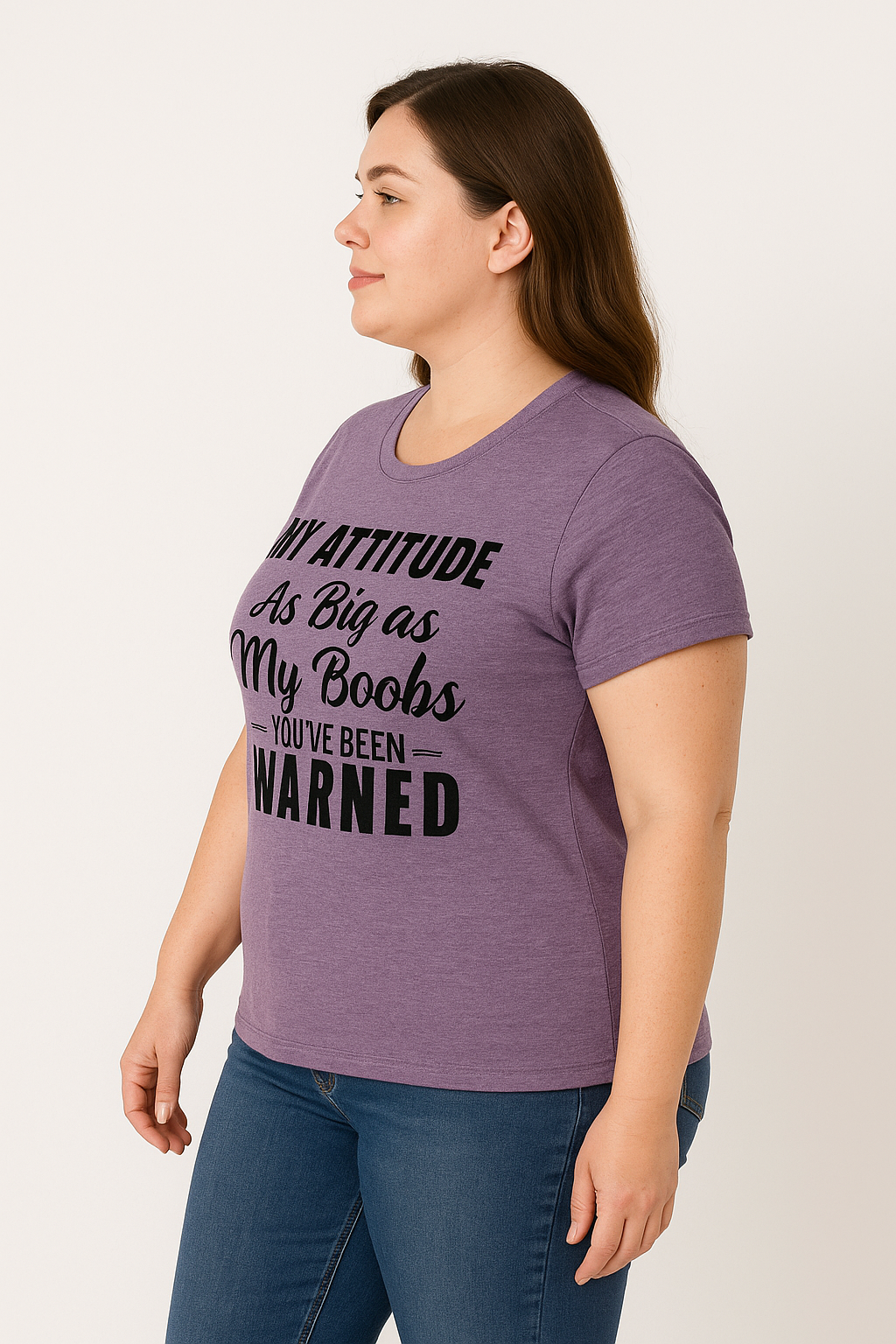 My Attitude As Big As My Boobs Print Women Slogan Plus Size T-Shirt