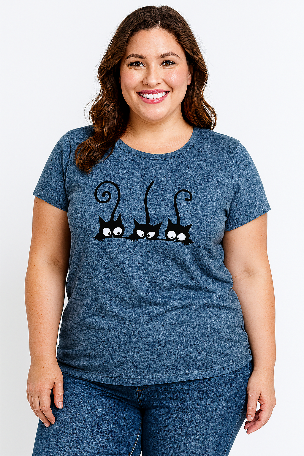 Cat Cartoon Print Cotton Plus Size T-shirt