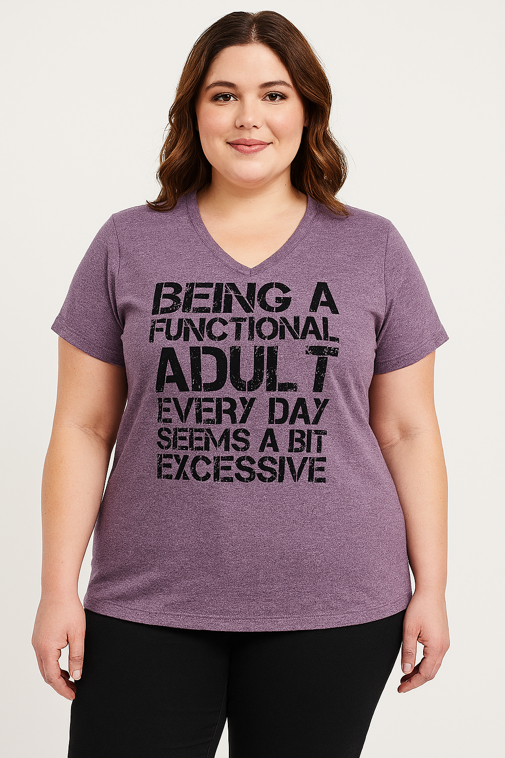 Being A Functional Adult Print Women Slogan V neck Plus Size T-shirt