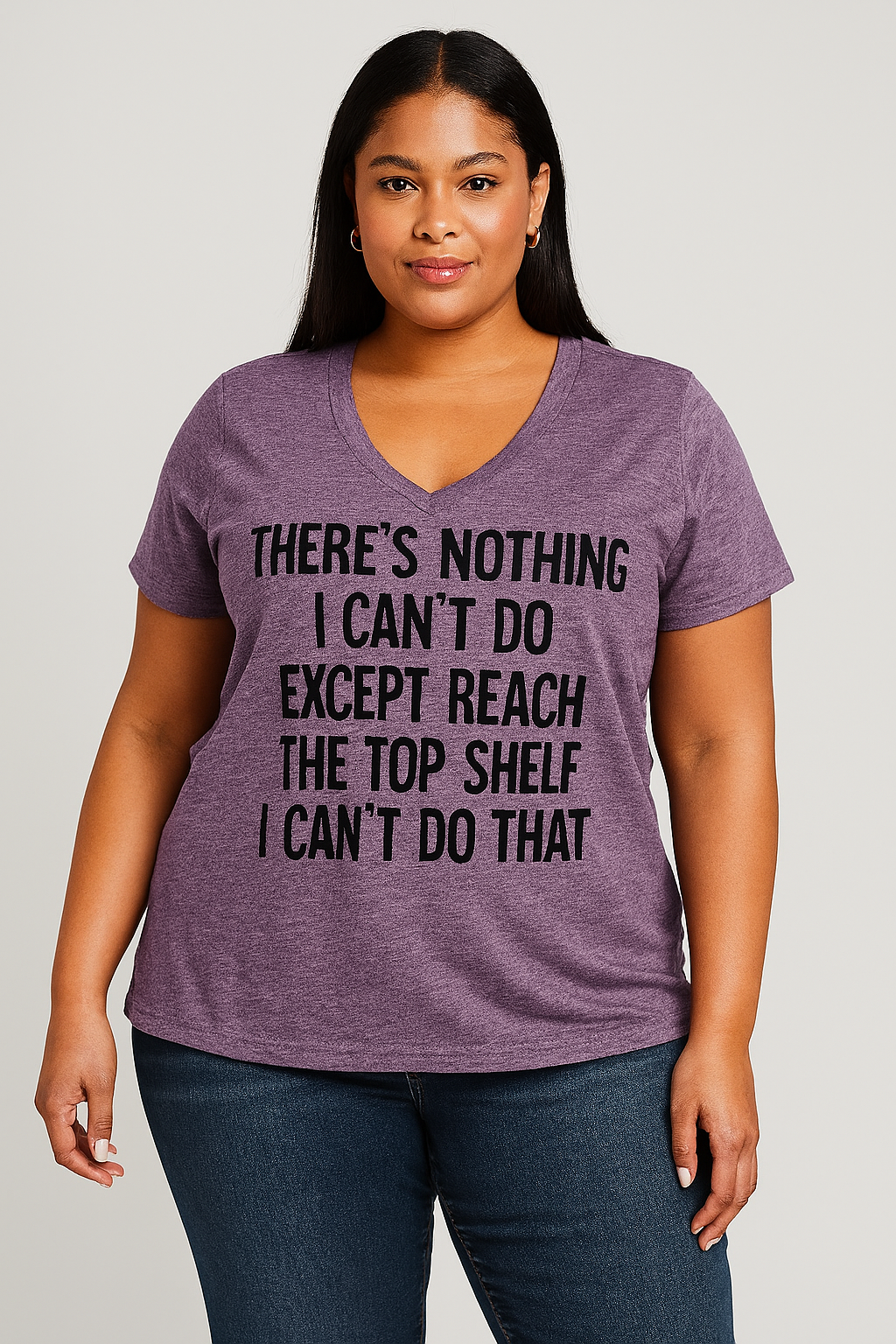 There's Nothing I Can’t Do Print Women Slogan V neck Plus Size T-shirt