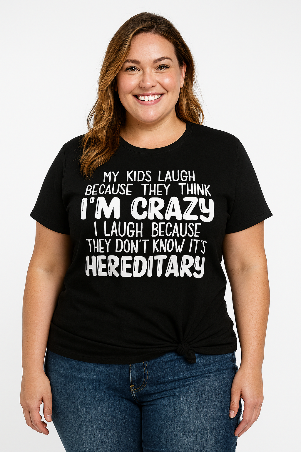 MY Kids Laugh Becuase They Think i'm Crazy Letter Printed Women Plus Size T-Shirt