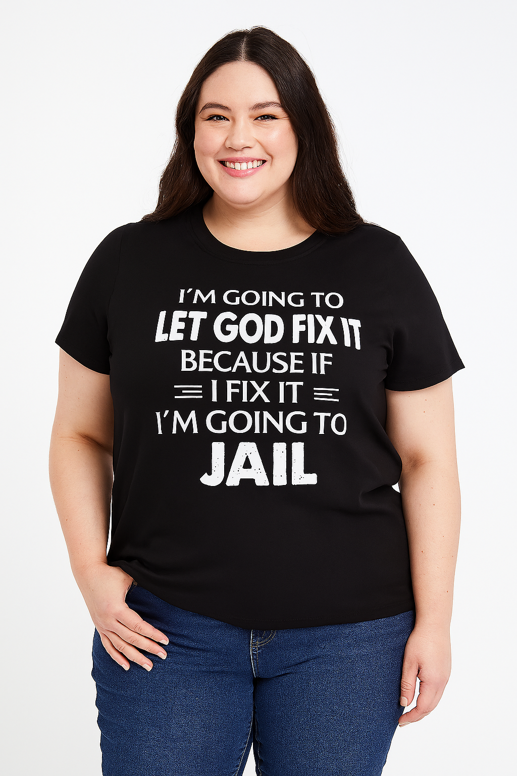 I'm Going To Let God Fix It Print Women Slogan Plus Size T-Shirt