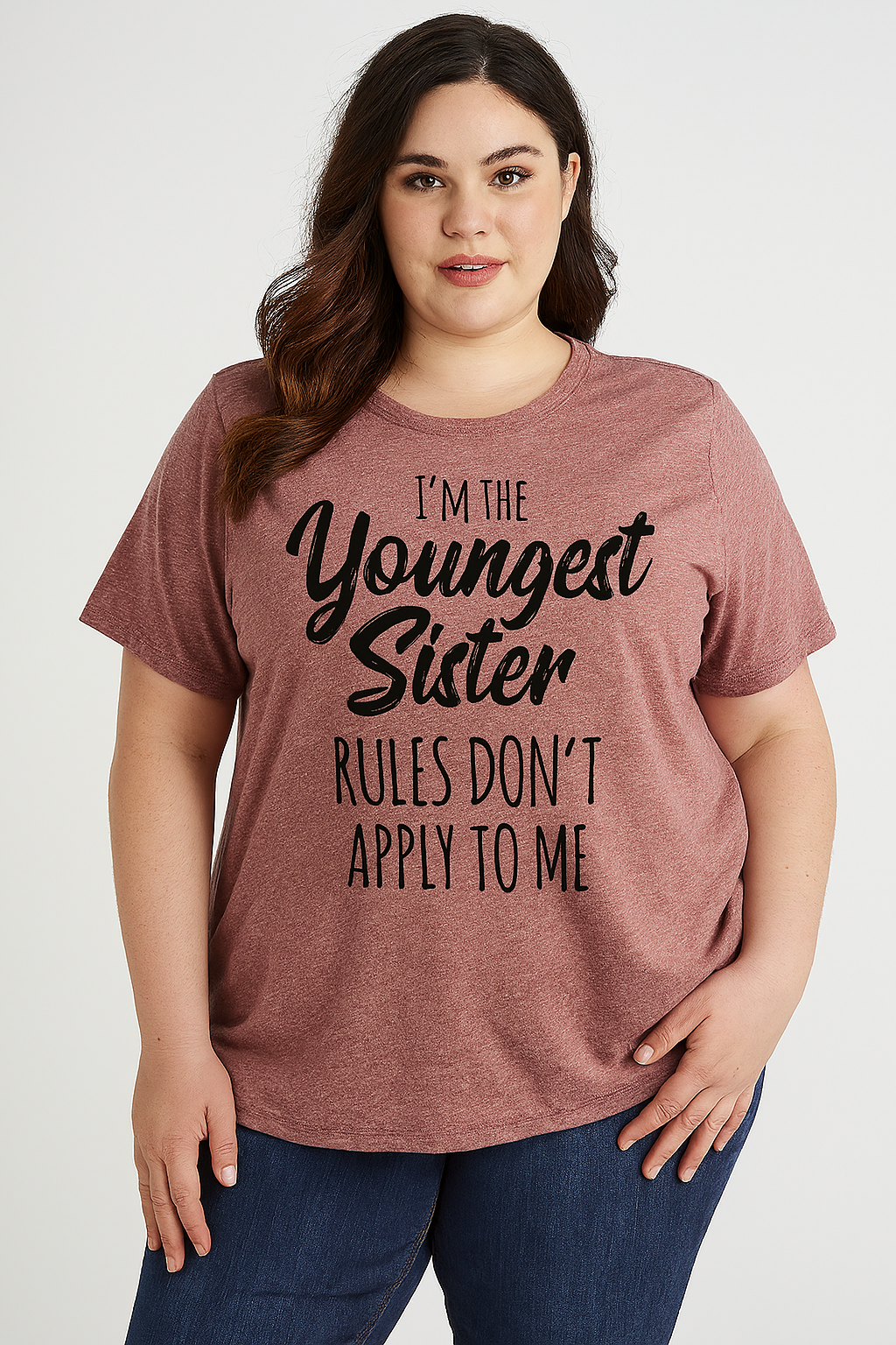 I Am The Youngest Sister Fashion Letter Print Women Slogan Plus SizeT-Shirt