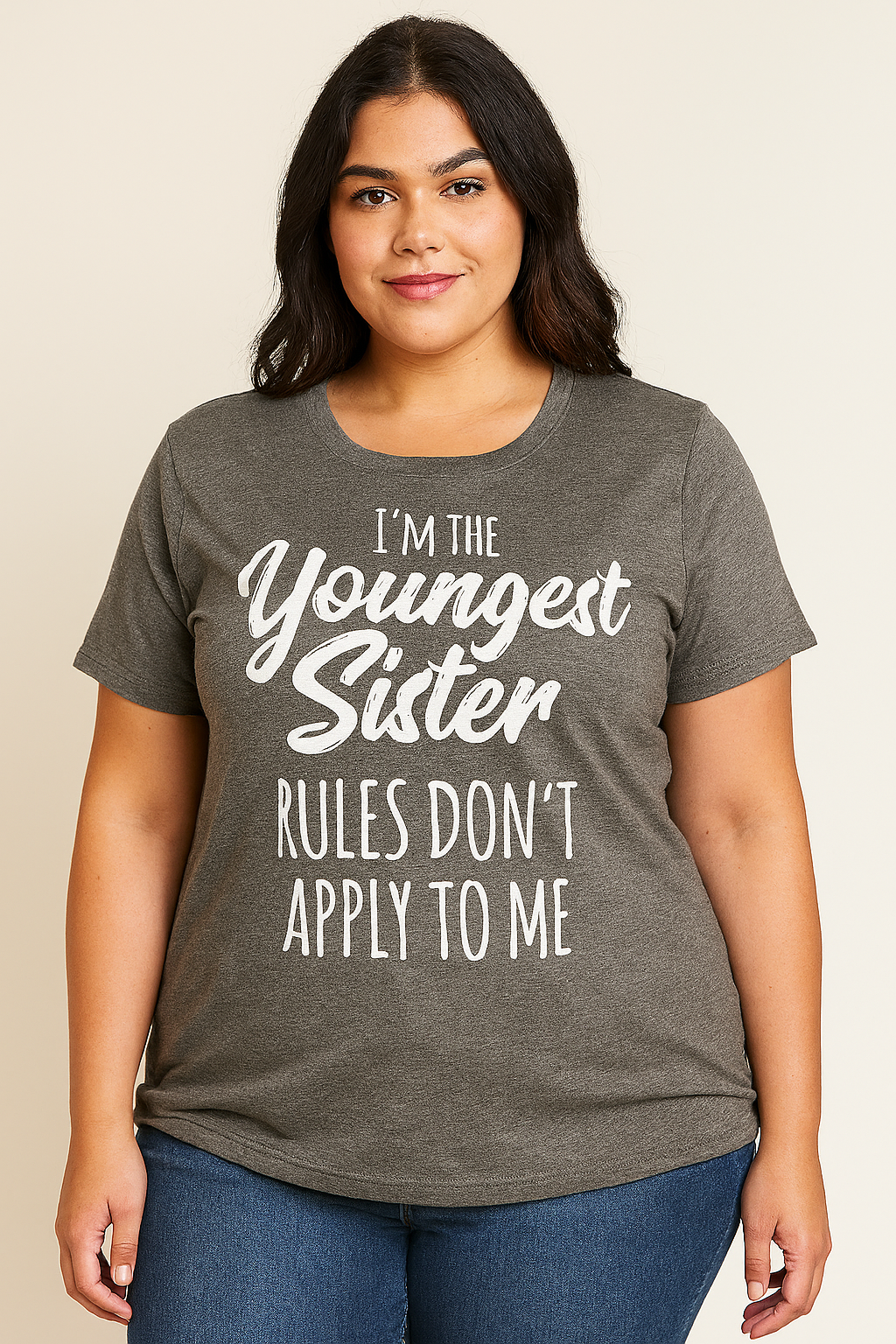 I Am The Youngest Sister Fashion Letter Print Women Slogan Plus SizeT-Shirt