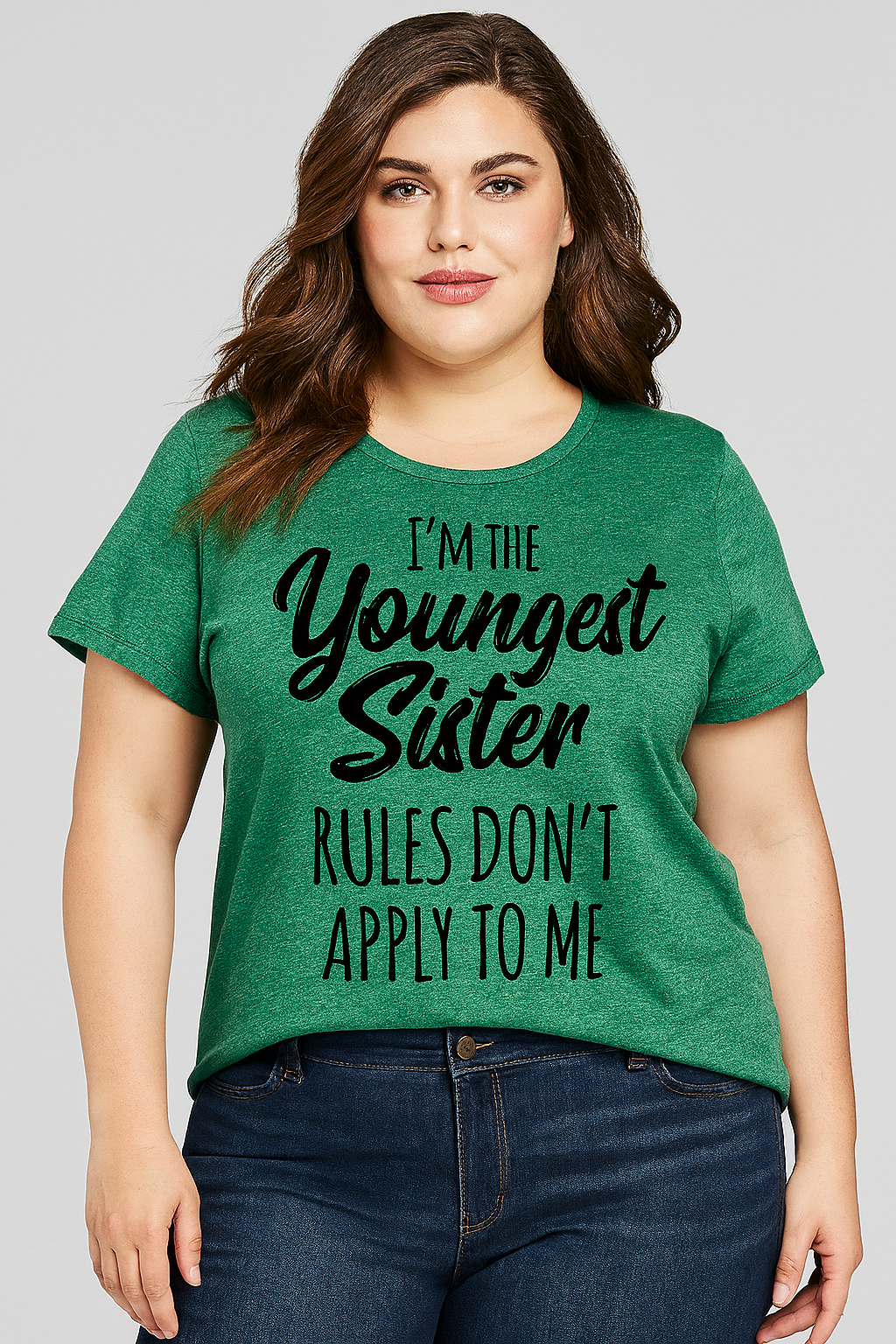 I Am The Youngest Sister Fashion Letter Print Women Slogan Plus SizeT-Shirt