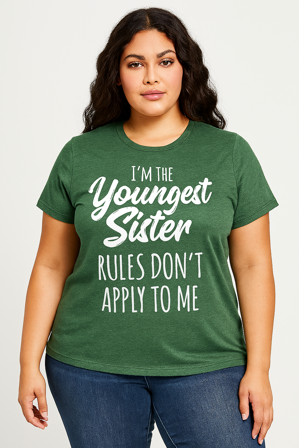 I Am The Youngest Sister Fashion Letter Print Women Slogan Plus SizeT-Shirt