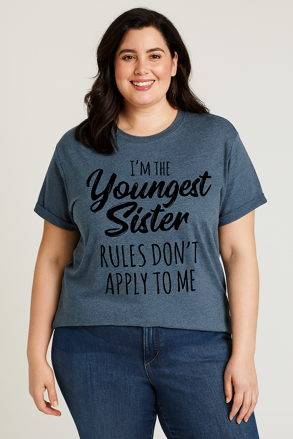 I Am The Youngest Sister Fashion Letter Print Women Slogan Plus SizeT-Shirt