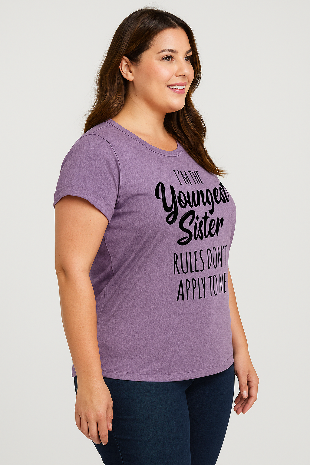 I Am The Youngest Sister Fashion Letter Print Women Slogan Plus SizeT-Shirt