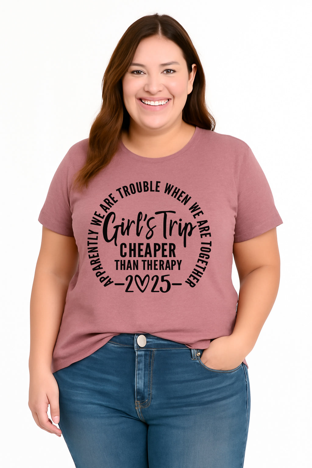 Girl's Trip 2025 Cheaper Letter Print Women Slogan Plus Size T-Shirt