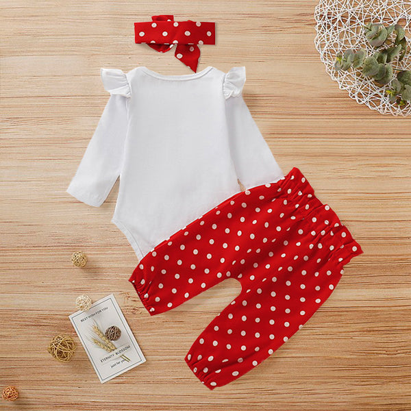 3PCS Heart Shaped Printed Polka Dot Long Sleeve Baby Girl Set