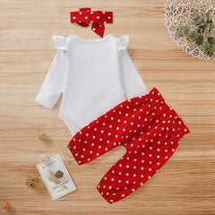 3PCS Heart Shaped Printed Polka Dot Long Sleeve Baby Girl Set