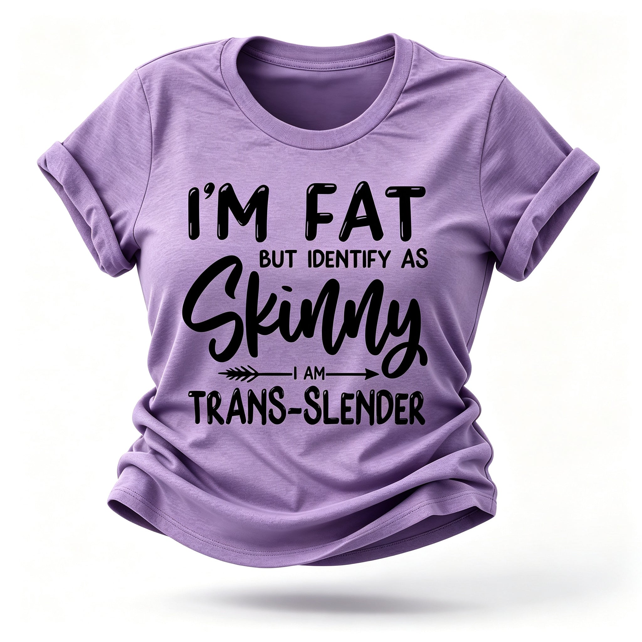 Camiseta feminina com slogan magro, mas me identifico como magra 